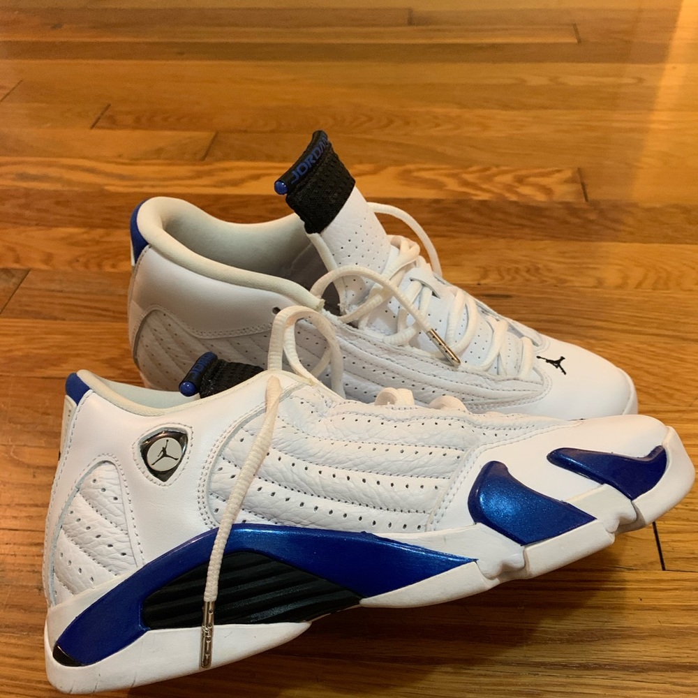 Boys Jordan 14 Retro White Hyper Royal